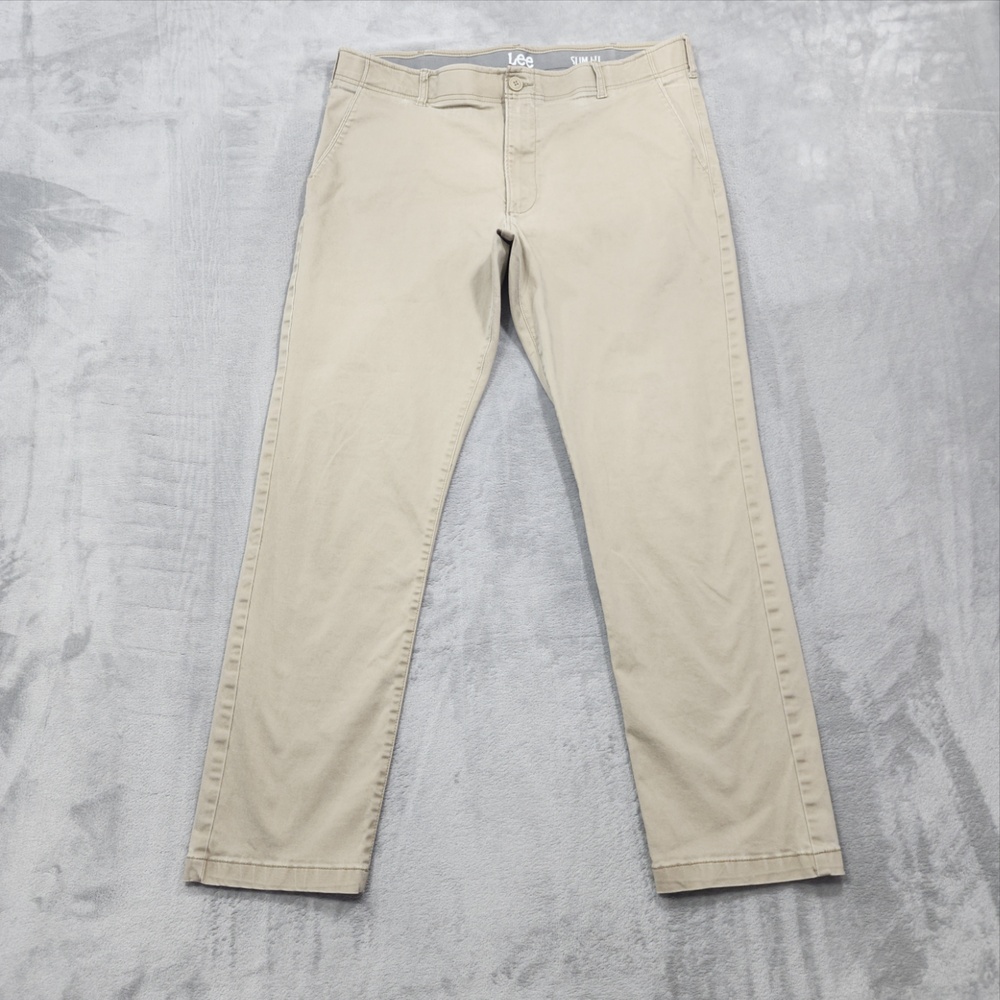 Lee Pants Mens 38x32 Beige Slim Tapered Chino Stretch Casual Office Khakis